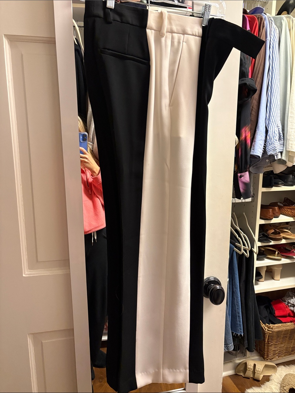 Reiss Black and Cream Wide-Leg Tuxedo Stripe Pants